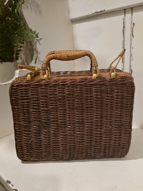 Woven Rattan Picnic Basket in Warm Brown